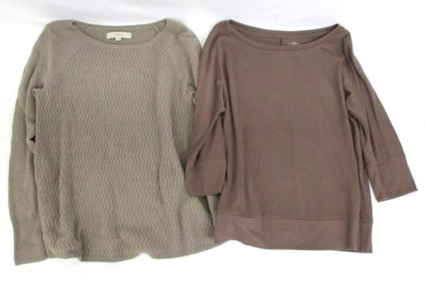 LOFT Lot of 2 Brown 1/2 Sleeve Boat Neck Blouse Taupe Knit Sweater Women's S