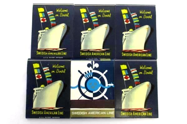 Vintage 1960s SWEDISH AMERICAN LINE Ship Souvenir Match Books Lot of 6