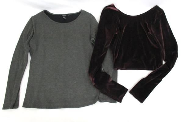 Lot 2 Tops Forever 21 Long Sleeve Abercrombie Velvet Crop Long Sleeve Women's M