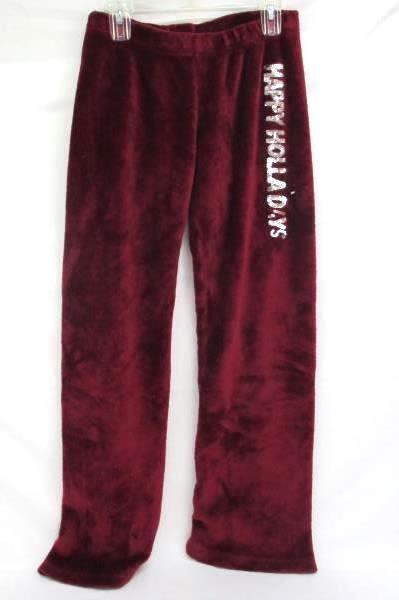 Rue 21 Burgundy Christmas Fleece Lounge Pants Happy Holiday Sequin Womens M