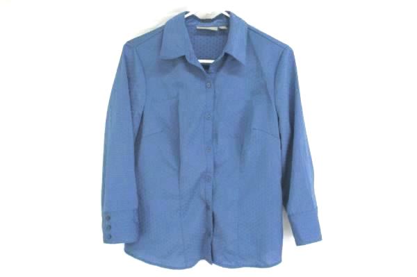 Croft & Barrow Blue Texture Polka Dot Stretch Cinch Waist Button Blouse Womens S