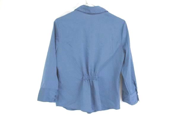 Croft & Barrow Blue Texture Polka Dot Stretch Cinch Waist Button Blouse Womens S