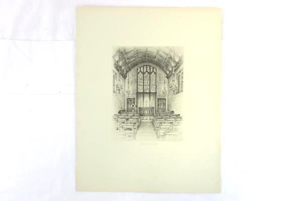 Set of 2 Vintage Hilton Chapel Drawing Art Chas E. Dewitz 1935 14" x 11"