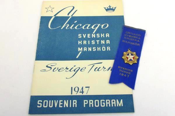 Chicago Swedish Christian Men's Choir Sweden Tour 1947 Pin Ribbon w/ Program
