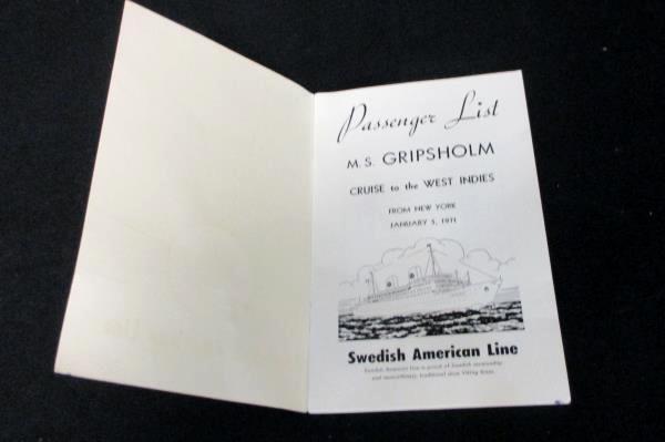 MS Kungsholm Cruise to the West Indies Passenger List Swedish American Line 1971