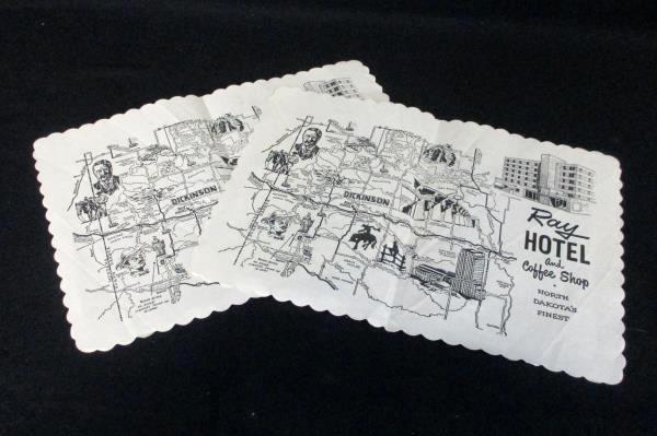 Vintage Ray Hotel and Coffee Shop Lot of 2 Paper Placemats North Dakota's Finest