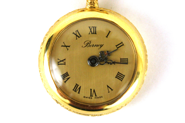 BERNEY Swiss Petite WATCH PENDANT Blue Enamel Gold Rose