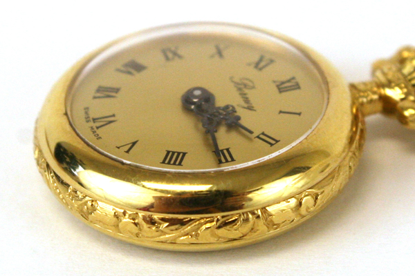 BERNEY Swiss Petite WATCH PENDANT Blue Enamel Gold Rose