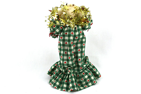9" Angel Ornament w/ Green Checkered Dress and Red Hearts