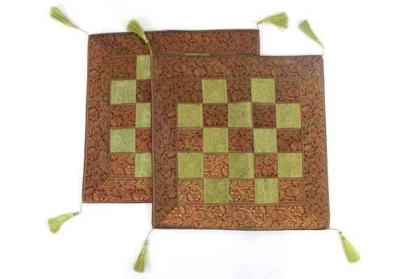 Set of 2 Square Jewel Toned Pillow Shams Dubai India Basket Weave Pattern 16x16