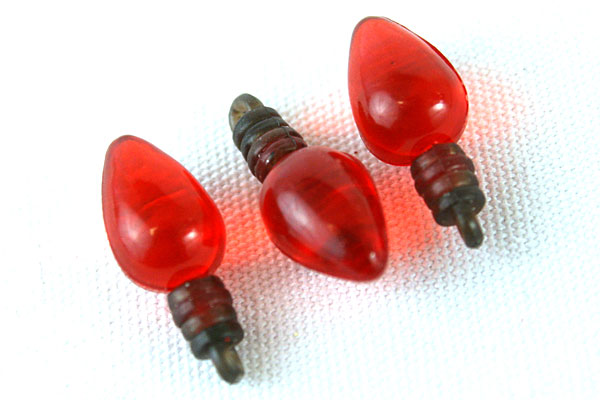 Lot of 3 Minature Red Light Bulb Pendants & Red Whimsical Girl Sewing Button
