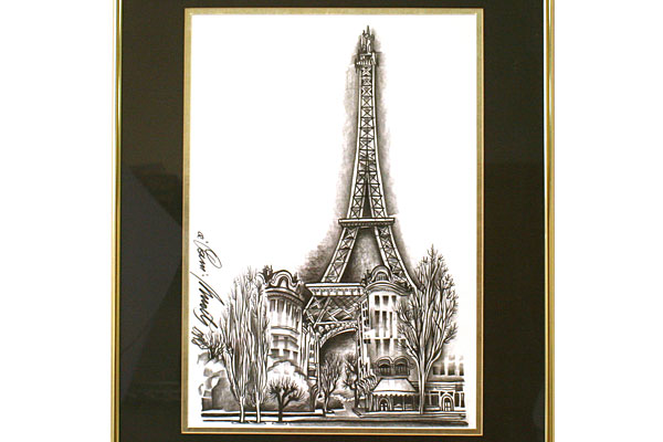 1998 Framed Eiffel Tower Print with Signature of Artist