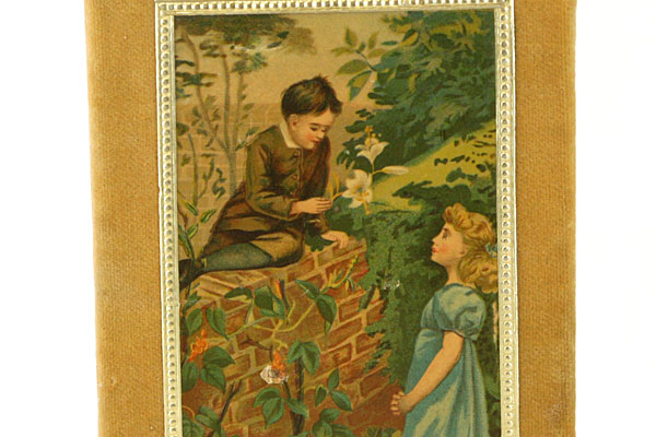 Victorian Scene ~ Boy And Girl In A Garden Gold Velvet Photo Album