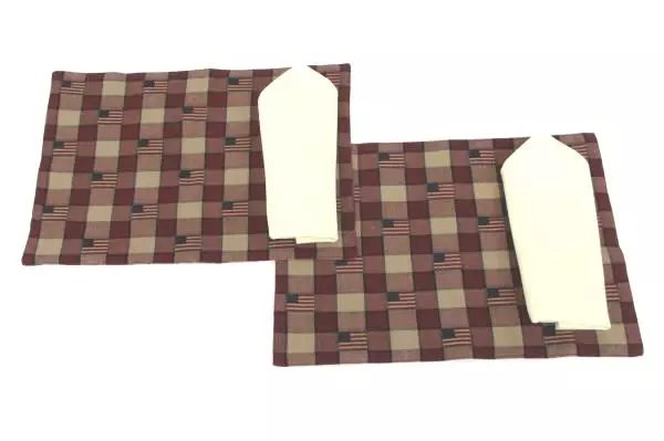 Lot 2 Cloth Placemats and Napkins Country Red Kitchen Flag Patriotic Americana