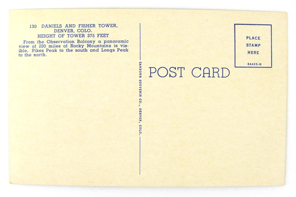 Vintage Daniels And Fisher Tower Postcard 130