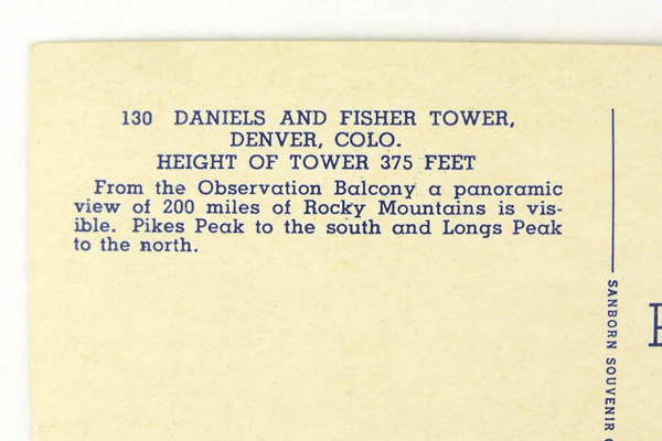 Vintage Daniels And Fisher Tower Postcard 130