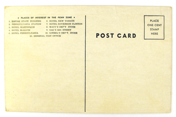 Vintage The Penn Zone Heart Of New York Postcard 7710