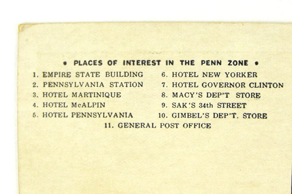 Vintage The Penn Zone Heart Of New York Postcard 7710