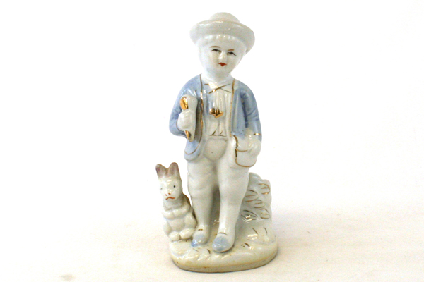 Vintage Porcelain Boy With Gold Gild Horn And Rabbit Figurine