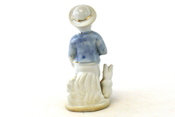 Vintage Porcelain Boy With Gold Gild Horn And Rabbit Figurine
