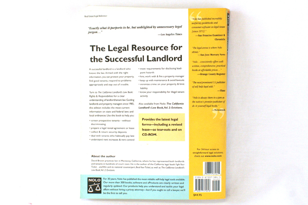 7th Edition - California Landlord's Law Book Vol. 1 w/ CD-ROM 2001 NOLO Law