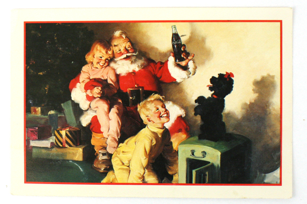 1991 Coca-Cola Vintage Christmas Ad Postcard Haddon Sundblom Santa Circa 1964