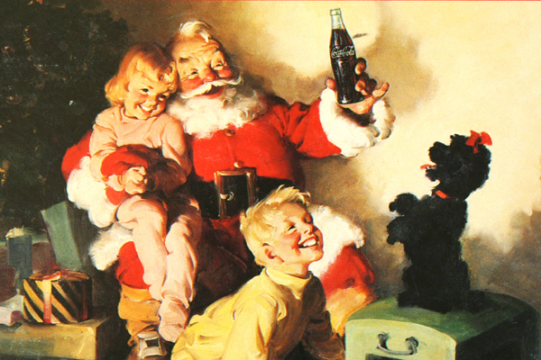 1991 Coca-Cola Vintage Christmas Ad Postcard Haddon Sundblom Santa Circa 1964