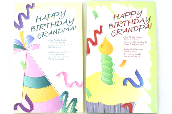 Set of 2 Happy Birthday Personalized Cards For Grandma & Grandpa with Envelopes