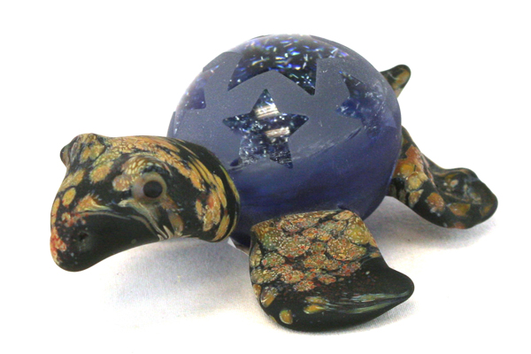 Mazet Studios Black And Brown Turtle Paperweight With Stars