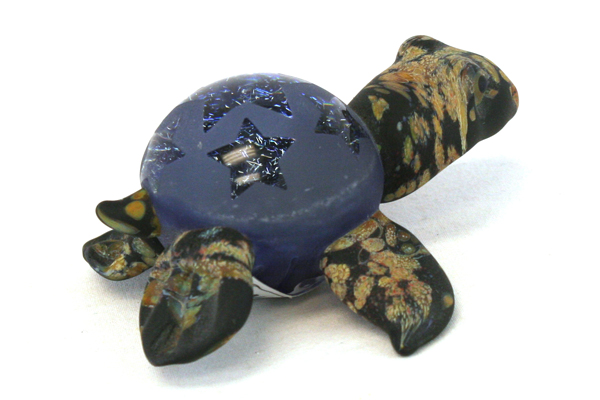 Mazet Studios Black And Brown Turtle Paperweight With Stars