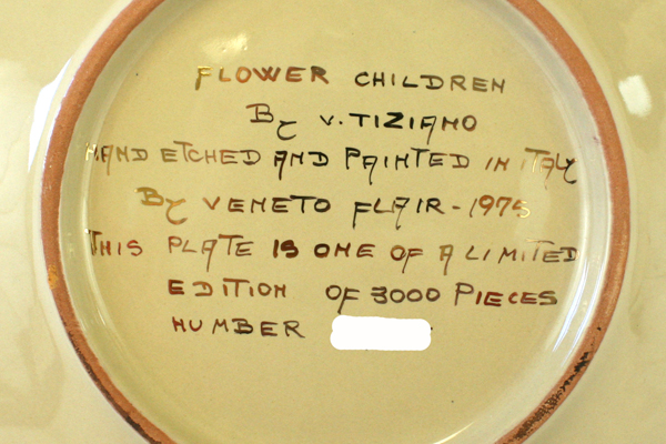 1975 V. Tiziano Flower Children LE of 3000 Veneto Flair Porcelain Plate w/ COA
