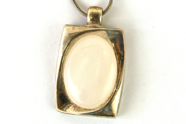 Vintage K.C. Jewelry MFG. Necklace Silver Rectangle With White Oval Stone