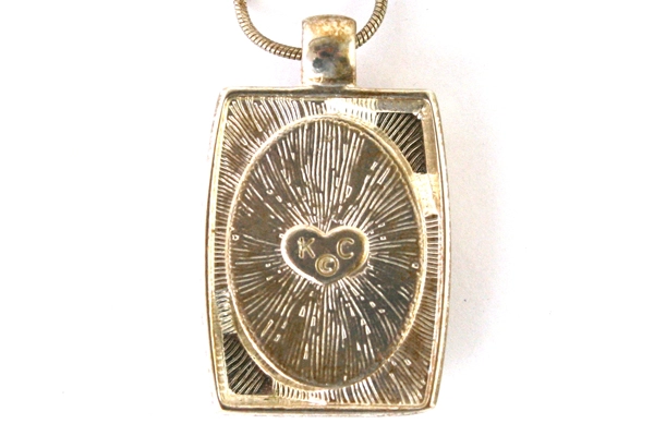 Vintage K.C. Jewelry MFG. Necklace Silver Rectangle With White Oval Stone