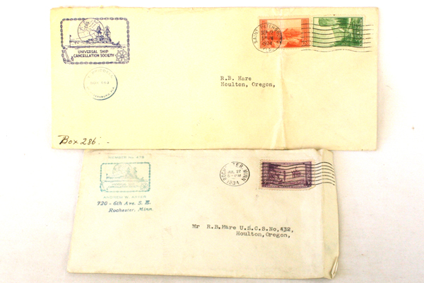Lot of 2 Universal Ship Cancellation Society Covers 1934 Florida Minnesota