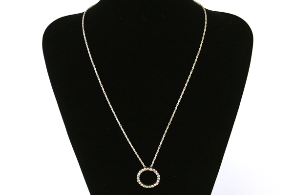 10" Rhinestone Silver Tone & Brass Ring Necklace
