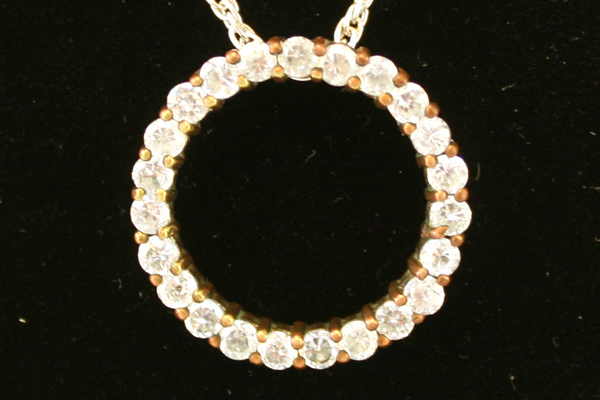 10" Rhinestone Silver Tone & Brass Ring Necklace