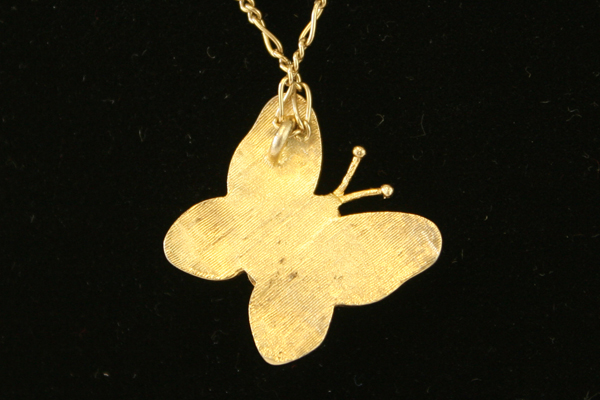 Gold Tone Butterfly Pendant Necklace with Opal Center
