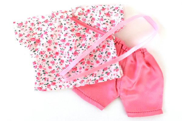 China Doll 2-Pc Outfit Pink Satin Pants & Floral Shirt for Mieler Doll