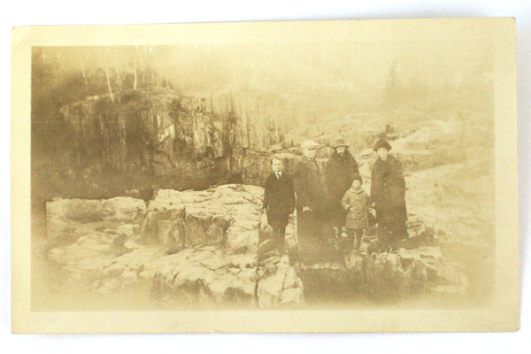 Vintage Real Snapshot Sepia Photograph Family of 5 at Mystery Location
