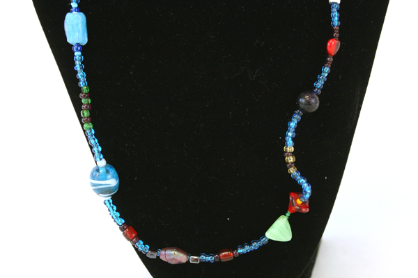 Lot of 2 Colorful Beaded Necklace & Orange Flip Flop Stretch Toe Ring