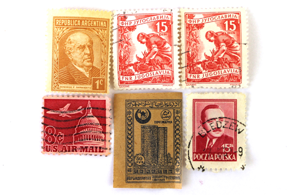 Lot Of Six Vintage Postage Stamps From Yugoslavia, Poland, Russia