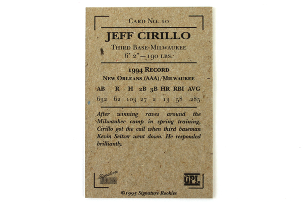 Old Judge T-95 Series Jeff Cirillo Card No. 10 Milwaukee 1995 Card w/ Signature