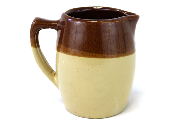 Vintage 5.25" Tall Brown And Beige Stoneware Pitcher (As-Is)