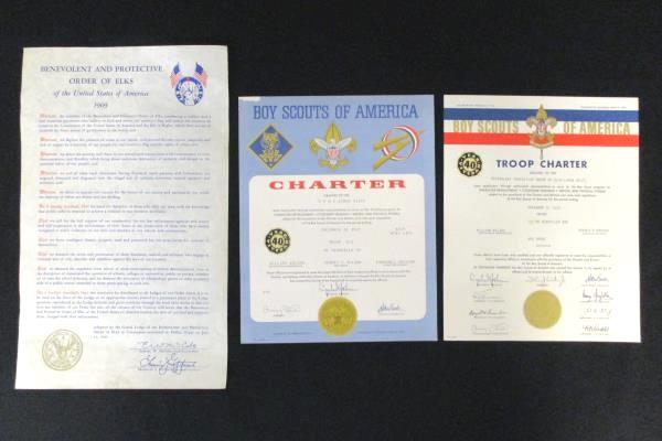 1968 & 1969 Boy Scouts Charter Certificate McMinnville OR Elks Club Troop 233