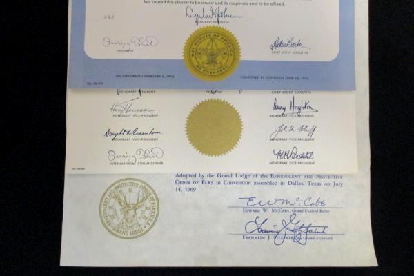 1968 & 1969 Boy Scouts Charter Certificate McMinnville OR Elks Club Troop 233