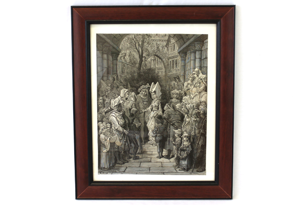 Framed Gustave Dore Print Courtyard Greeting Quesnel