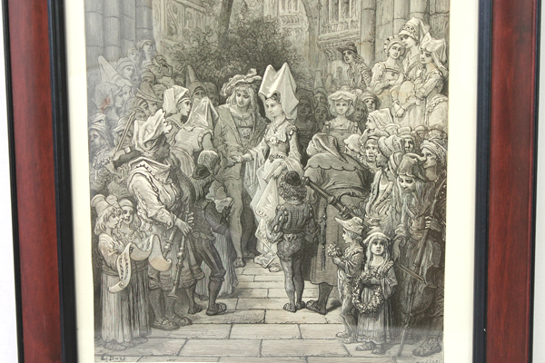 Framed Gustave Dore Print Courtyard Greeting Quesnel