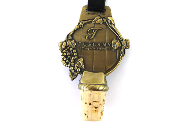 Tuscany Golf Club Wine Stopper Brass Cork Embossed Grapes and Leaves