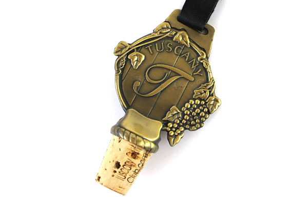 Tuscany Golf Club Wine Stopper Brass Cork Embossed Grapes and Leaves