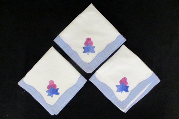 4 Handmade Bue White Fruit Fabric Placemats & 3 Linen Napkins